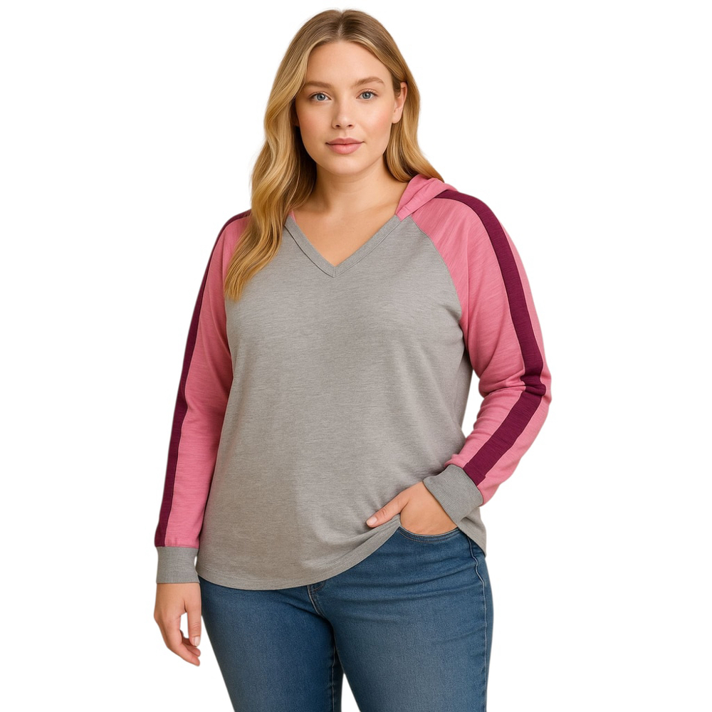 Torrid Super Soft Slub Jersey Colorblock Hoodie Gray Pink Burgundy Size 2 (2X)